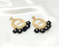 Love Gold Earrings Black Crystal Floral Design