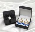 Love Gold Earrings Black Crystal Floral Design