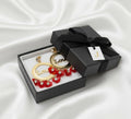 Love Gold Earrings Black Crystal Floral Design