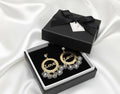Love Gold Earrings Black Crystal Floral Design
