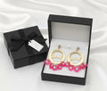 Love Gold Earrings Black Crystal Floral Design
