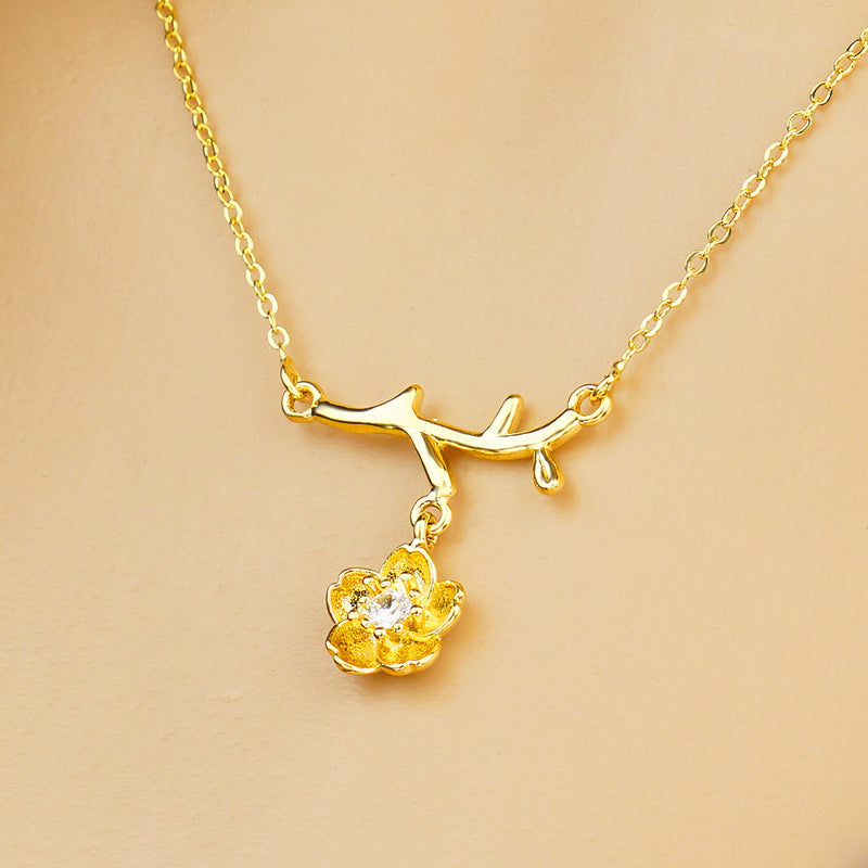Women Gold-Plated Daisy Jewelry Set Necklace Ring Earrings