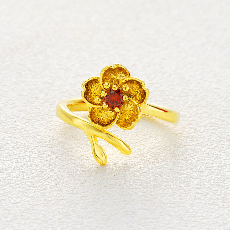 Women Gold-Plated Daisy Jewelry Set Necklace Ring Earrings