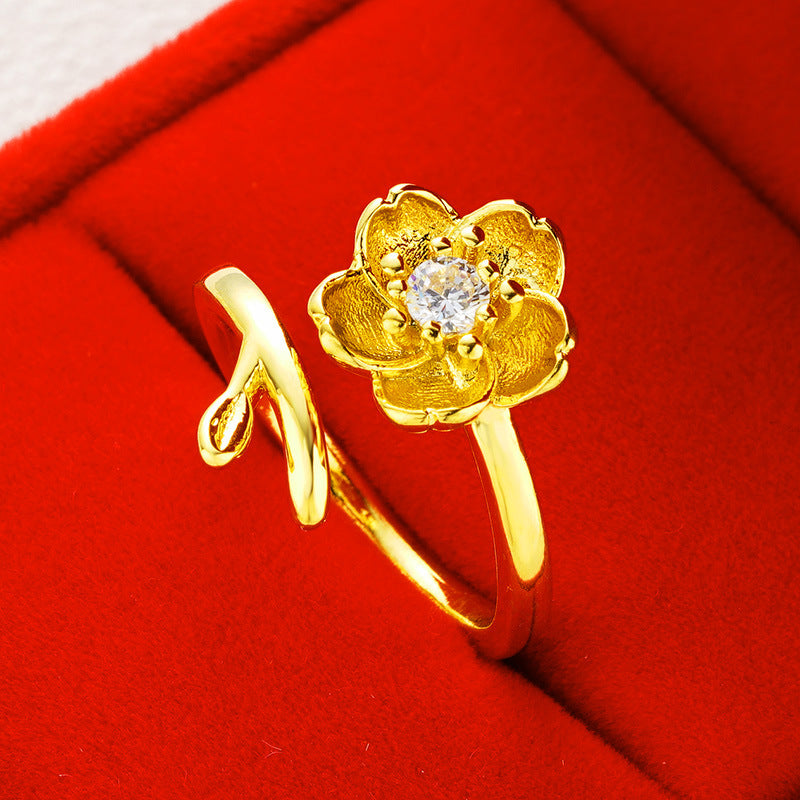 Women Gold-Plated Daisy Jewelry Set Necklace Ring Earrings