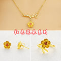 Women Gold-Plated Daisy Jewelry Set Necklace Ring Earrings