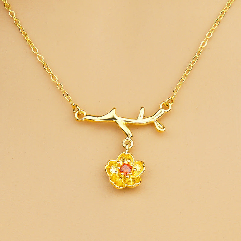 Women Gold-Plated Daisy Jewelry Set Necklace Ring Earrings
