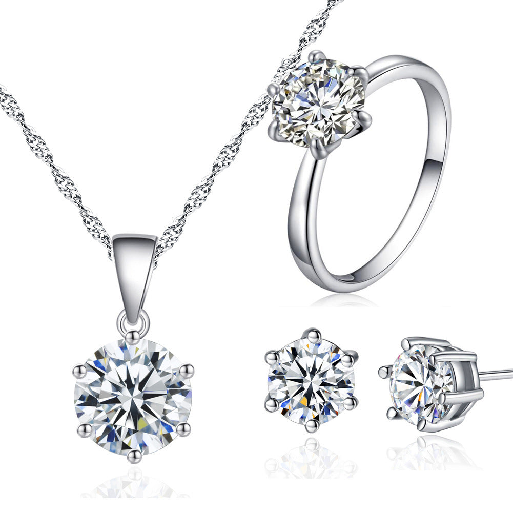 Korean Style Zircon Stone Bridage Set Silver
