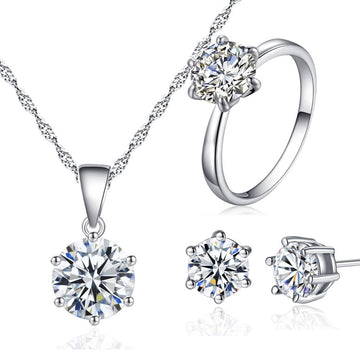 Korean Style Zircon Stone Bridage Set Silver