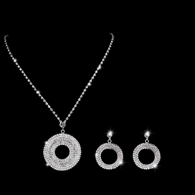 Silver Circle Pendant & Earrings Set with Diamonds