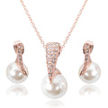 Rose Gold Pearl & Diamond Bridal Necklace Set