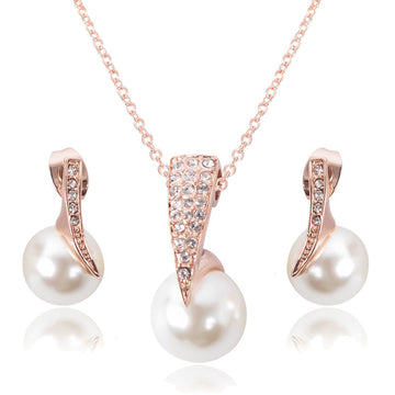 Rose Gold Pearl & Diamond Bridal Necklace Set
