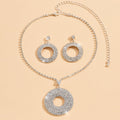 Silver Circle Pendant & Earrings Set with Diamonds