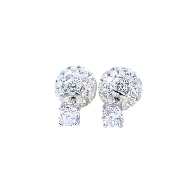Silver Plated Four Claw Stud Earrings with Zircon Stones