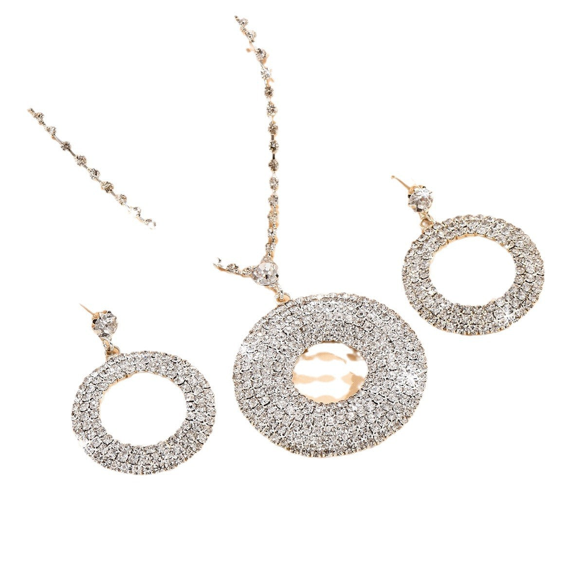 Silver Circle Pendant & Earrings Set with Diamonds